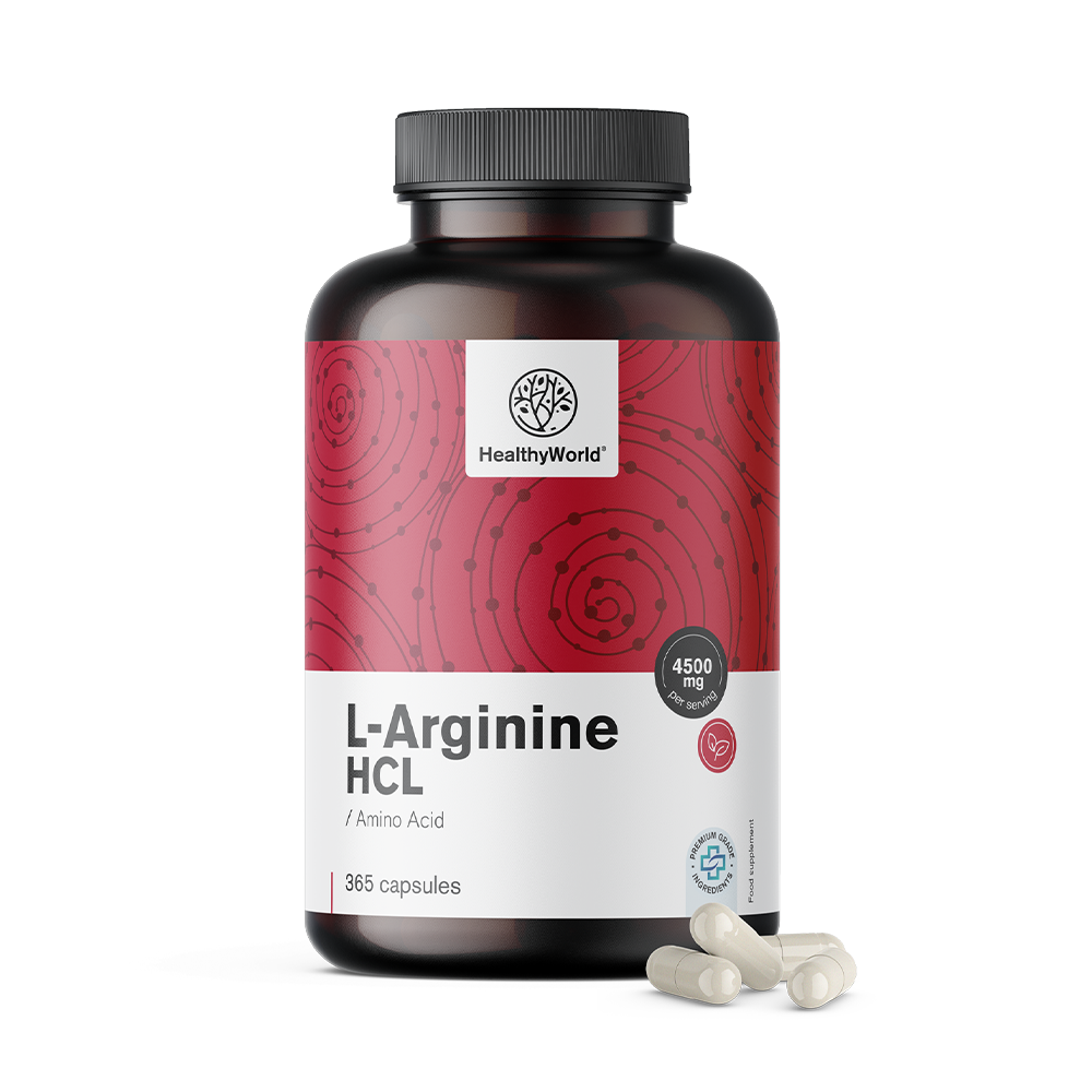 L-arginin 4500 mg v kapsulah translates to "L-arginine 4500 mg en capsules" in French.