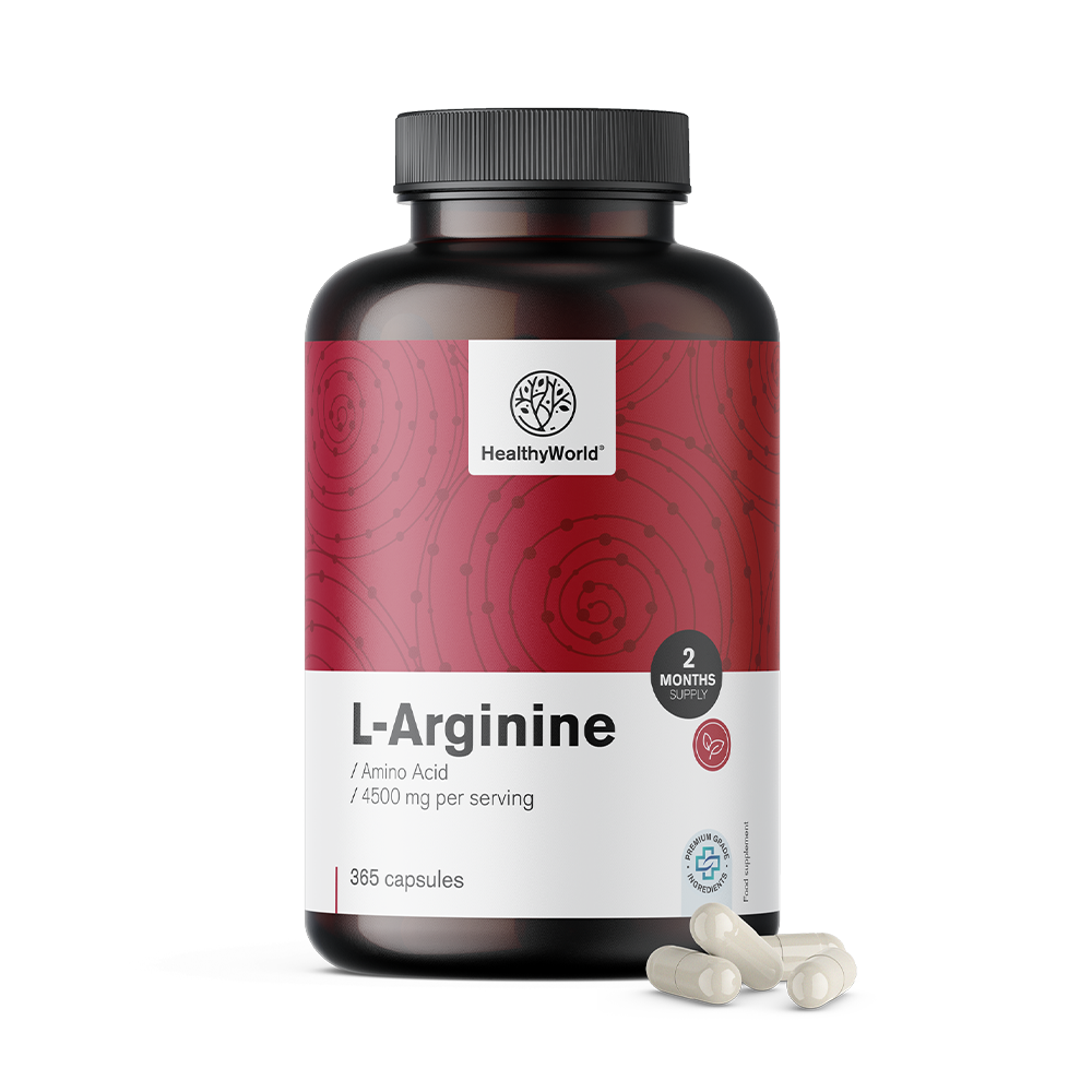 L-arginin 4500 mg v kapsulah translates to "L-arginine 4500 mg en capsules" in French.