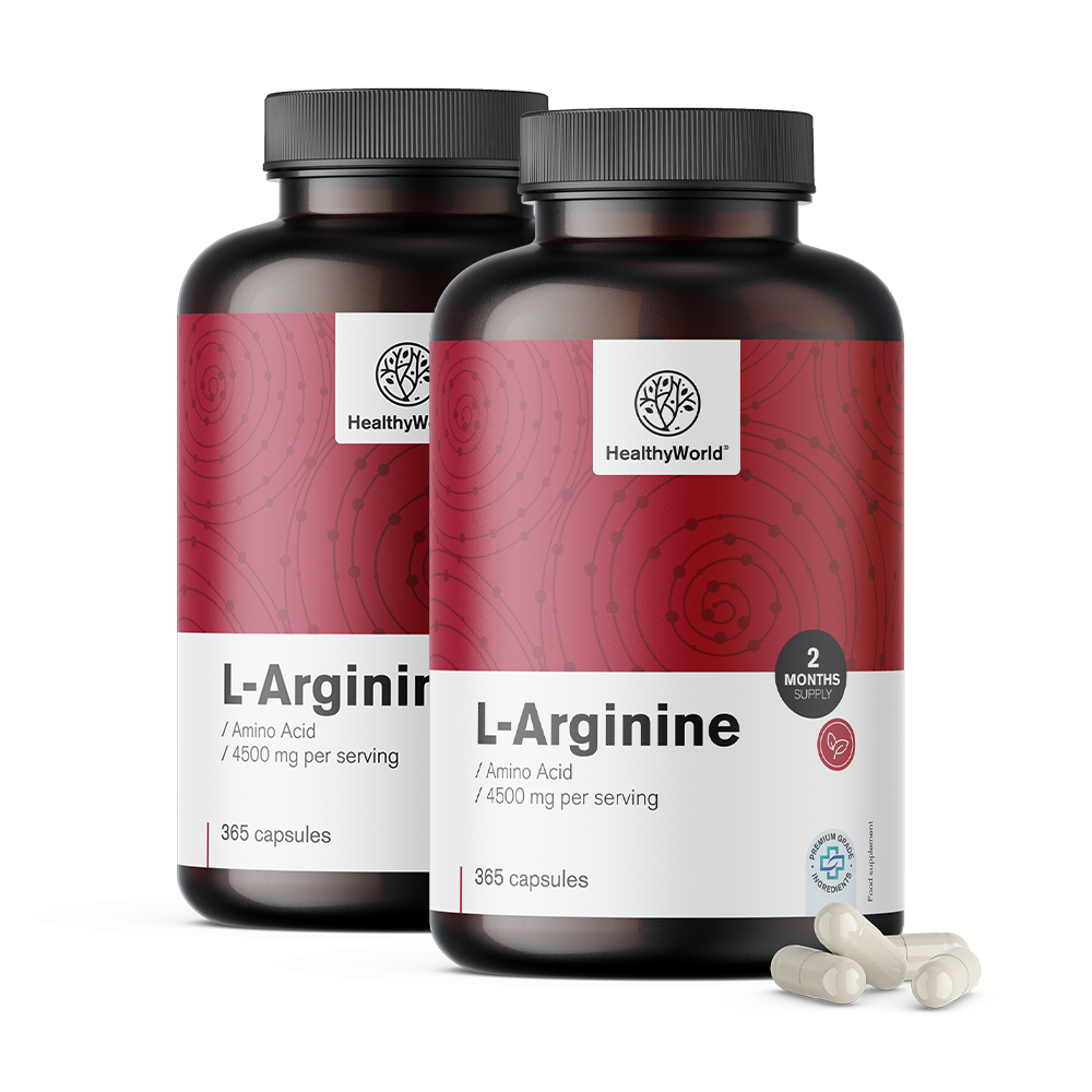 L-arginin 4500 mg v kapsulah translates to "L-arginine 4500 mg en capsules" in French.