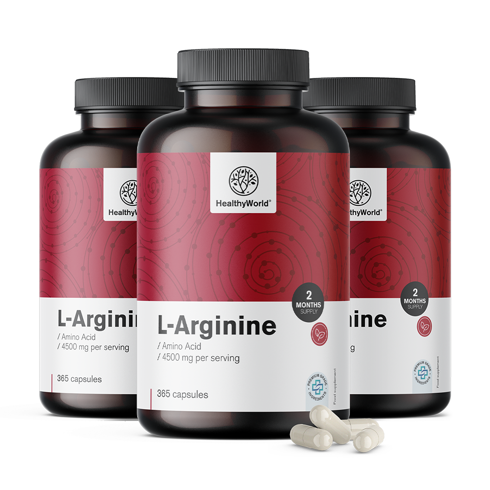 L-arginin 4500 mg v kapsulah translates to "L-arginine 4500 mg en capsules" in French.