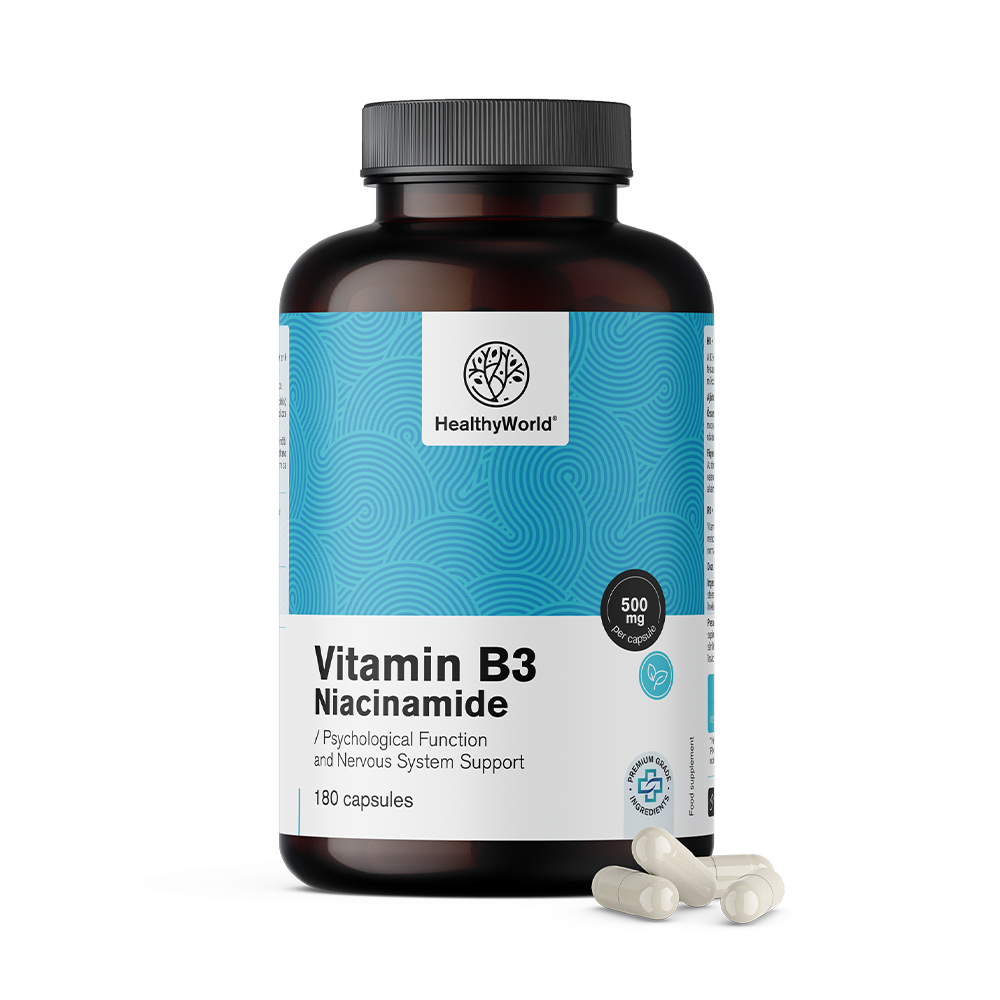 Vitamine B3 500 mg sous forme de capsules.