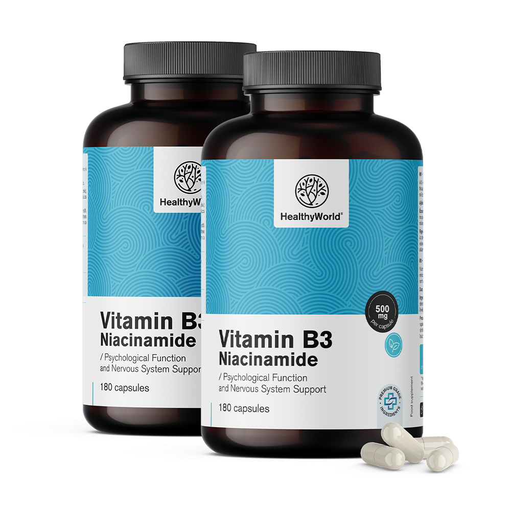 Vitamine B3 500 mg sous forme de capsules.